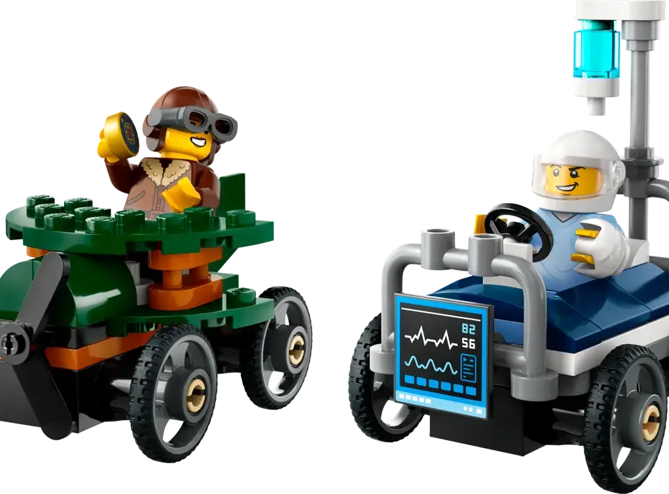 לגו City – מארז מרוץ מכוניות: מטוס מול מיטת בית חולים (60459)